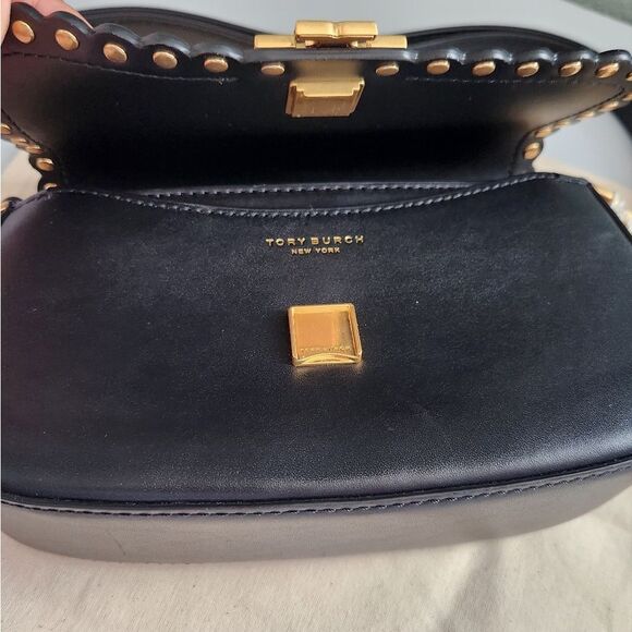 New! Tory Burch Britten Black Leather Studded Convertible Shoulder Bag - Picture 10 of 10